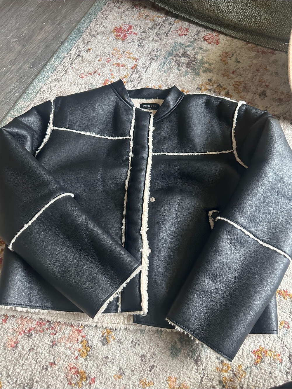 White Fox Boutique Black Jacket with White Shearling Trim